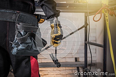 Contractor with Hammer Stock Photo