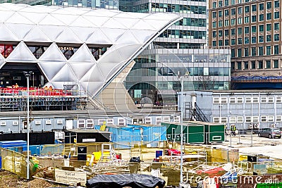 Construction site at Crossrail Place in Canary Wharf Editorial Stock Photo