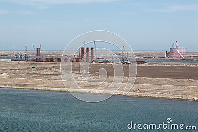 Construction site in the harbor of Port Said Stock Photo