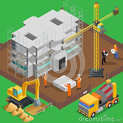 Construction Site Isometric Composition Vector Illustration