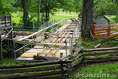 Construction Site of a New Flume at Mabry Mill, Blue Ridge Parkway, Virginia, USA Editorial Stock Photo