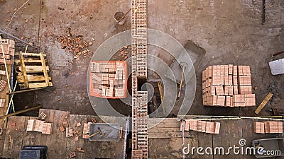 Construction site of a residential building top view from the drone Stock Photo