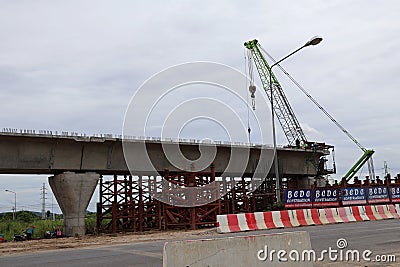 Construction site, construction of roads, expressways, bridges in downtown Nakhon Sawan, Thailand. Stock Photo