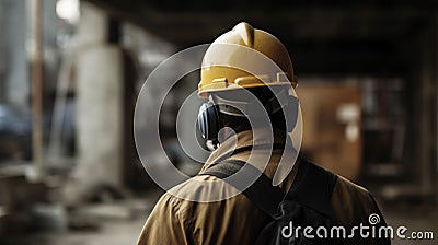 Construction site safety, Worker with hard hat Stock Photo