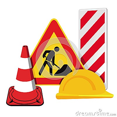 Construction site shut-off, traffic warning, warning signs Vector Illustration