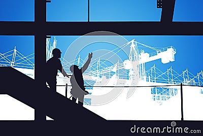 Construction site silhouette people, design architecture, business Stock Photo