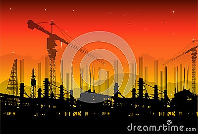 Construction site on sunset Stock Photo