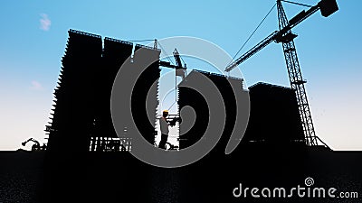 Construction Site With Tower Cranes Stock Photo