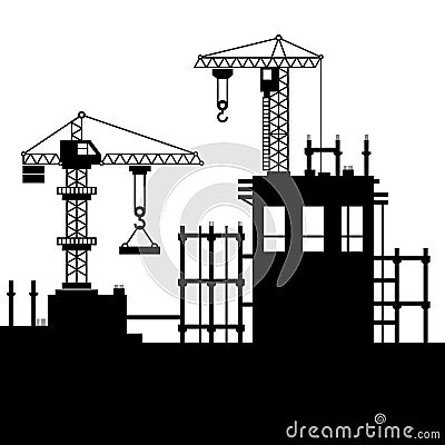 Construction Site with Tower Cranes. Vector Vector Illustration