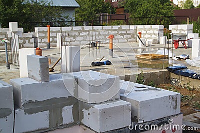 the construction site on which the walls are built of gas concre Stock Photo