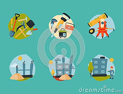 Construction site workers aerial industry Vector Illustration