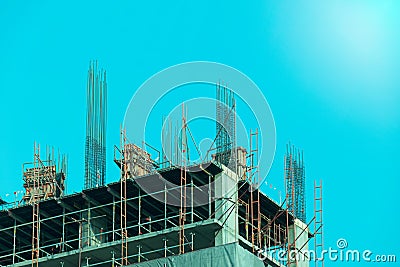 Construction - Steel Structures in building blue filler style Stock Photo