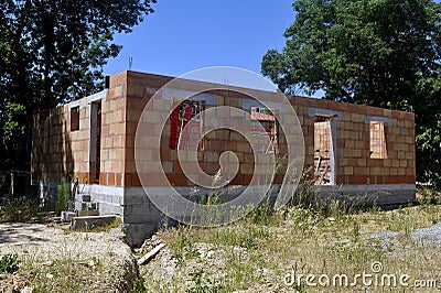 Construction of a stopped and abandoned house Stock Photo