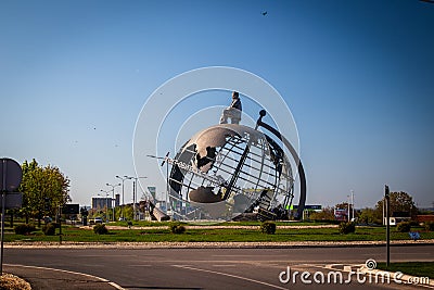 Construction structure on a traffic roundabout Editorial Stock Photo