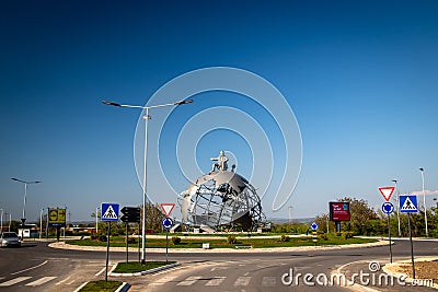 Construction structure on a traffic roundabout Editorial Stock Photo