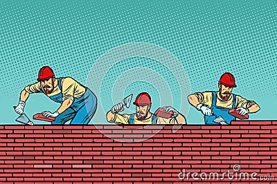 Construction team laying a brick wall background Vector Illustration
