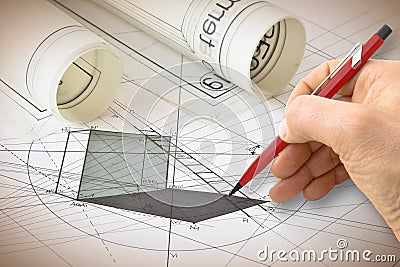 Construction of three-dimensional polygons according to the rules of descriptive geometry Stock Photo