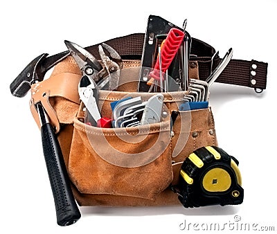 Construction tools belt Stock Photo