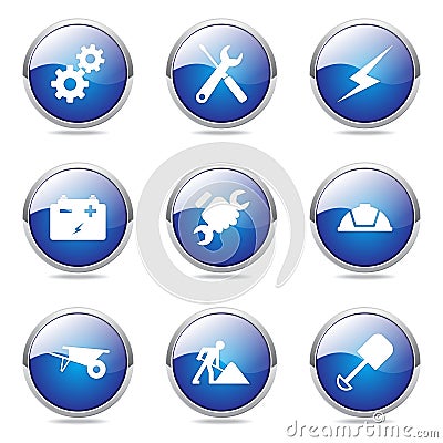 Construction Tools Blue Vector Button IconSet Vector Illustration