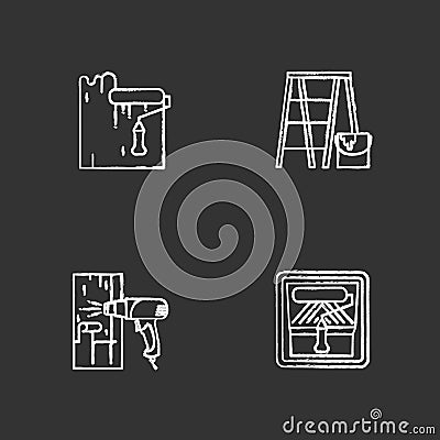 Construction tools chalk icons set Vector Illustration