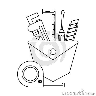 Construction tools and elements black and white Vector Illustration