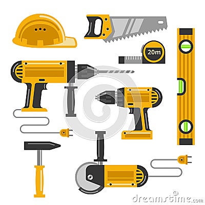 Construction tools flat icons Vector Illustration