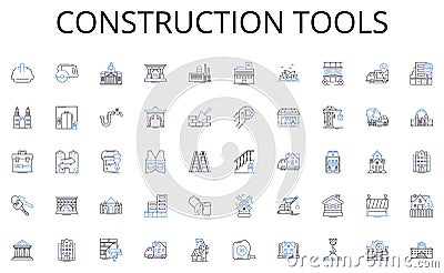 Construction tools line icons collection. Chic, Trendy, Classic, Sophisticated, Edgy, Glamorous, Retro vector and linear Vector Illustration