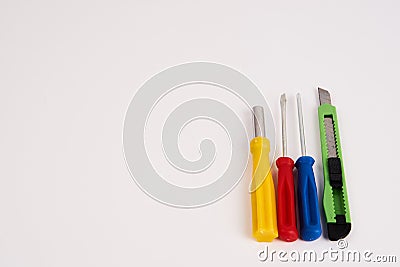 Construction tools screwdrivers on a light background equipment for repair industry Stock Photo