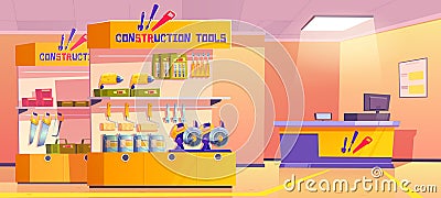 Construction tools store, hardware shop interior Vector Illustration
