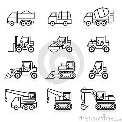 Construction truck icon set. Vector Illustration