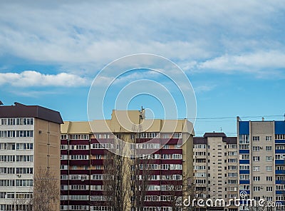 City new building multi-storey building construction crane brick open-air residential complex windows sky Stock Photo