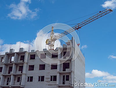 City new building multi-storey building construction crane brick open-air residential complex windows sky Stock Photo