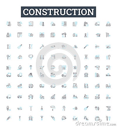 Construction vector line icons set. Build, Structure, Construct, Architect, Edifice, Engineering, House illustration Vector Illustration