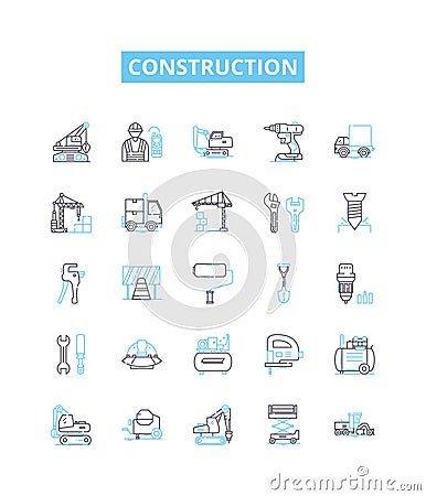 Construction vector line icons set. Build, Structure, Construct, Architect, Edifice, Engineering, House illustration Vector Illustration