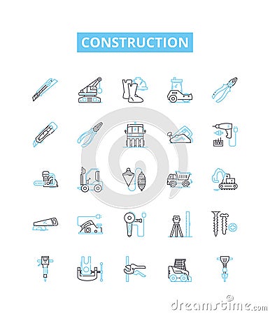 Construction vector line icons set. Build, Structure, Construct, Architect, Edifice, Engineering, House illustration Vector Illustration