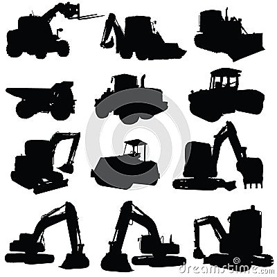 Construction vehicle black art silhouette Vector Illustration