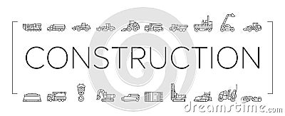 construction vehicle heavy work icons set vector Vector Illustration