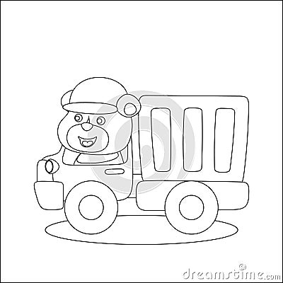 Construction vehicles coloring book or page with cute litle animal driver, Creative vector Vector Illustration
