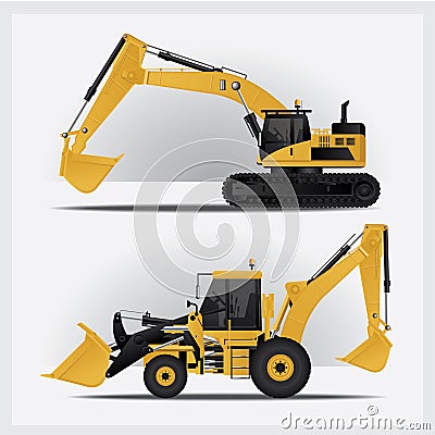 Construction Vehicles Industries Vector Illustration