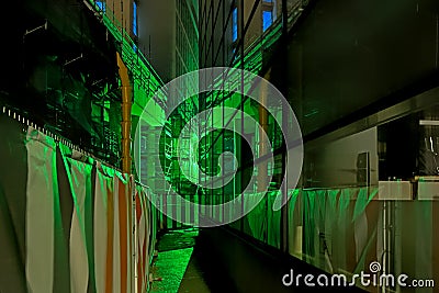 Construction wharf at night in green light Editorial Stock Photo