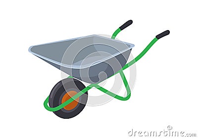 Construction wheelbarrow. Cartoon trolley, garden rural agriculture cart in wheels, flat vector icon illustration Vector Illustration