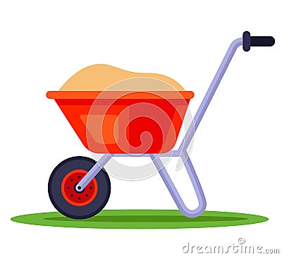 Construction wheelbarrow with sand. transport fertilizers for the garden. Vector Illustration