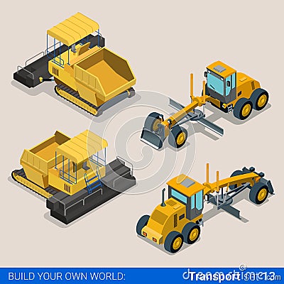 Construction wheeled tracked: vector flat isometric vehicles Vector Illustration