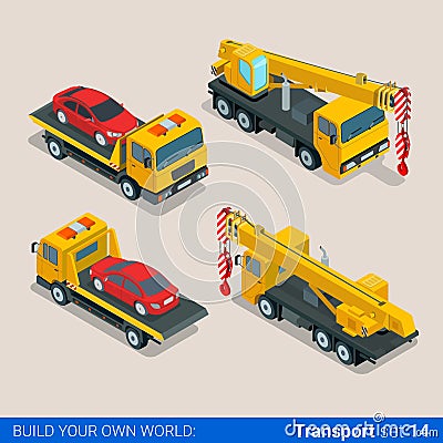 Construction wheeled tracked: vector flat isometric vehicles Vector Illustration