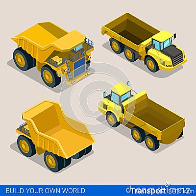 Construction wheeled: vector flat isometric vehicles Vector Illustration