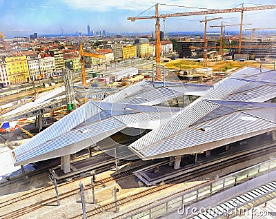 Construction of Wien Hauptbahnhof, Central train station, Vienna, Austria. Stock Photo