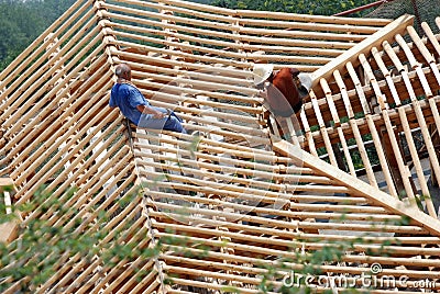 Construction wooden houses in china Editorial Stock Photo