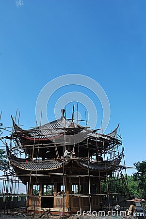 Construction wooden pavilion in china Editorial Stock Photo