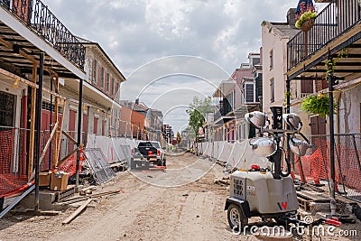 Construction Work on St. Ann Street in French Quarter Editorial Stock Photo