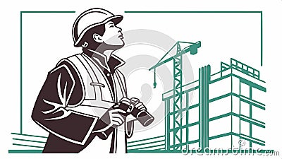Construction worker with blueprint, architect plan vector. vector design Generative AI Vector Illustration